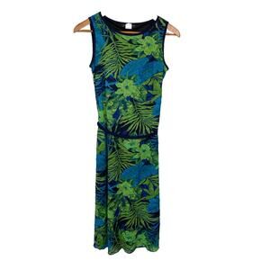 Vintage Joie de Vie Green Floral Dress Stretch Size 6 Summer Resort Tropical
